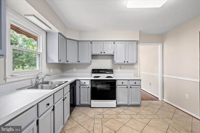 500 Maple Grove Dr, Fredericksburg, VA 22407 - kitchen featuring electric range oven, gray cabinetry, light countertops, and dishwasher