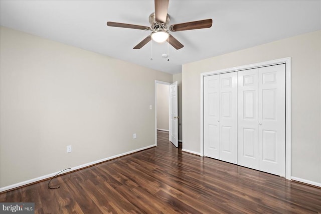 500 Maple Grove Dr, Fredericksburg, VA 22407 - unfurnished bedroom with wood finished floors, a closet, and ceiling fan