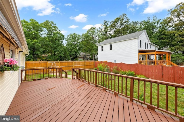 500 Maple Grove Dr, Fredericksburg, VA 22407 - wooden deck with a fenced backyard and view of wooded area
