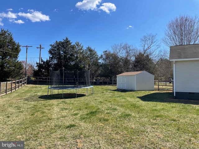 18393 Gaskins Ln, Jeffersonton, VA 22724 - view of yard with a trampoline, an outbuilding, a shed, and a fenced backyard