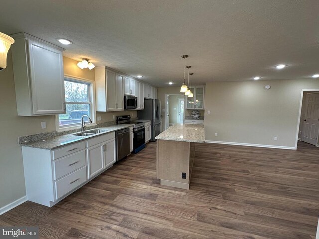 218 Honeyville Rd, Stanley, VA 22851 - kitchen featuring stainless steel appliances, a sink, baseboards, dark wood-style flooring, and recessed lighting