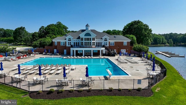 11407 Osprey Trl, Spotsylvania, VA 22551 - community pool featuring a patio area, a water view, fence, and stairs