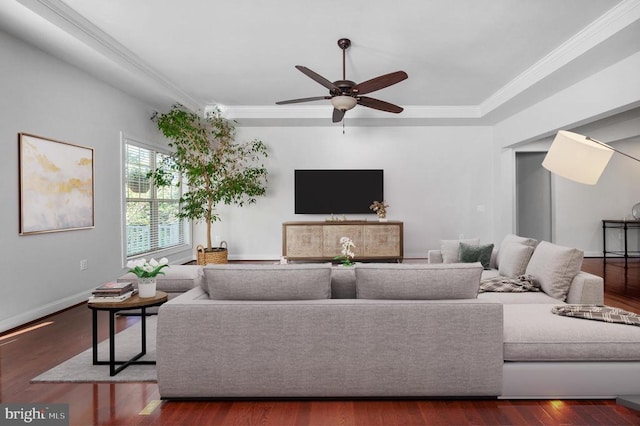 11407 Osprey Trl, Spotsylvania, VA 22551 - living area featuring ornamental molding, wood finished floors, baseboards, and ceiling fan