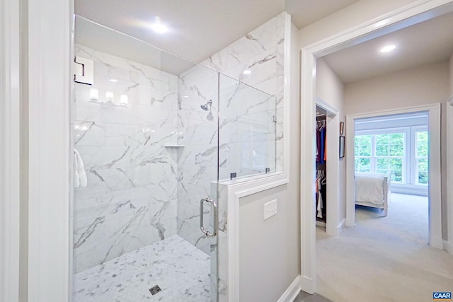312 Avondale Ln, Crozet, VA 22932 - full bath featuring a marble finish shower, a walk in closet, and recessed lighting