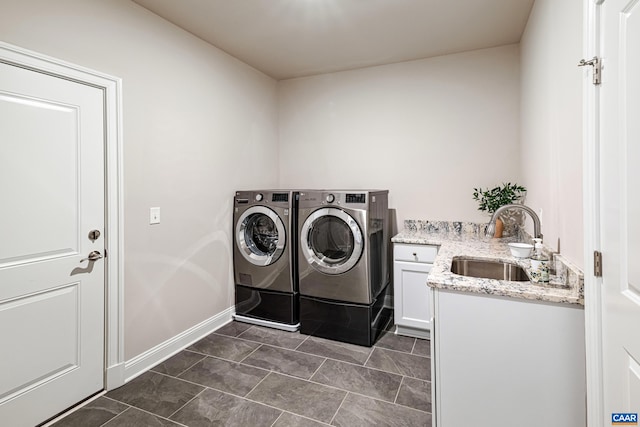 312 Avondale Ln, Crozet, VA 22932 - laundry area with cabinet space, independent washer and dryer, and dark tile patterned floors