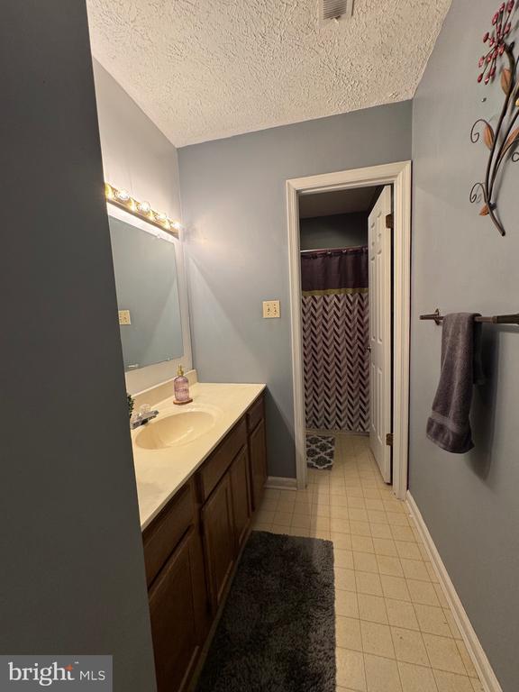 588 Meadowbrook Dr, Culpeper, VA 22701 - bathroom featuring vanity, tile patterned flooring, and a textured ceiling