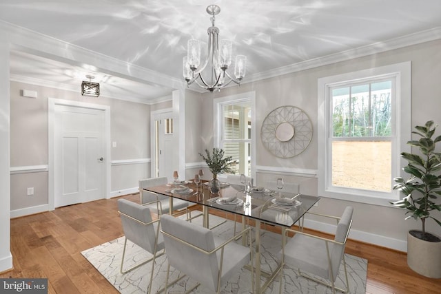 9712 Sutter Rd, Partlow, VA 22534 - dining area featuring a chandelier, wood finished floors, baseboards, and crown molding