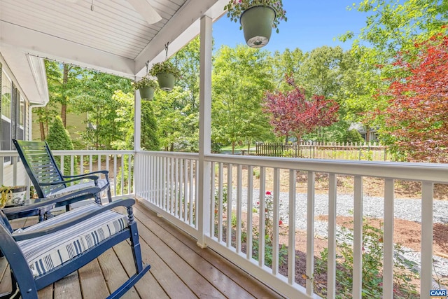 538 Jefferson Dr, Palmyra, VA 22963 - wooden porch with ceiling fan