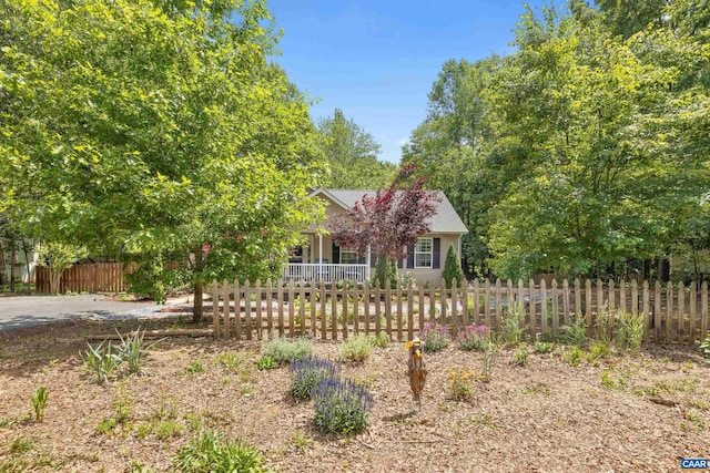 538 Jefferson Dr, Palmyra, VA 22963 - obstructed view of property featuring a fenced front yard and a porch