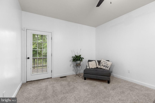 9900 Wellford Ct, Fredericksburg, VA 22407 - living area with a ceiling fan, carpet flooring, and baseboards