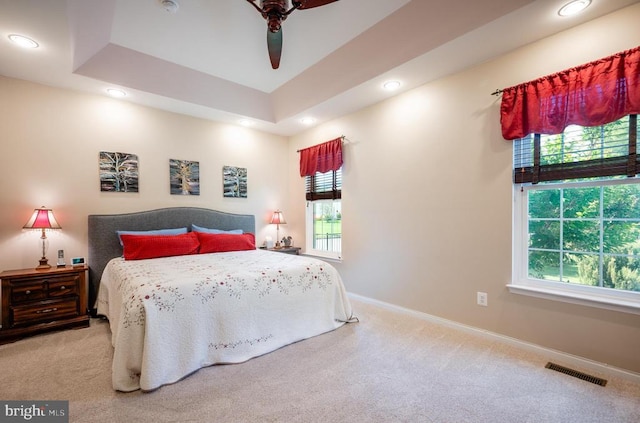  - bedroom with carpet floors, recessed lighting, baseboards, and a ceiling fan
