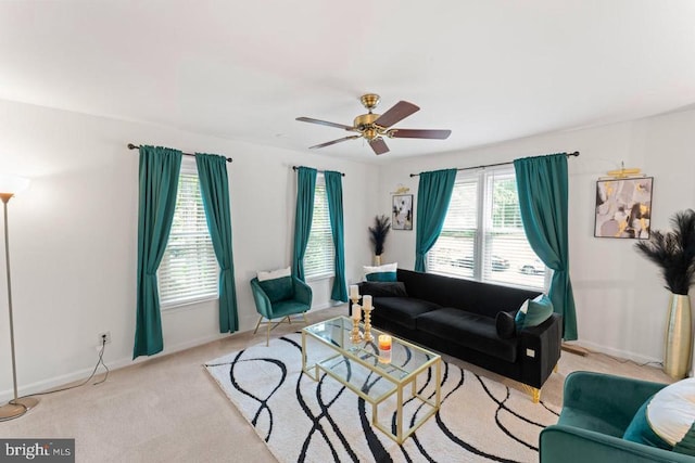 10603 Eden Brook Dr, Spotsylvania, VA 22553 - living room featuring carpet floors, baseboards, and ceiling fan