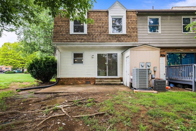 1114 Mountain View Dr, Harrisonburg, VA 22801 - back of house featuring entry steps, a shingled roof, mansard roof, and a patio area
