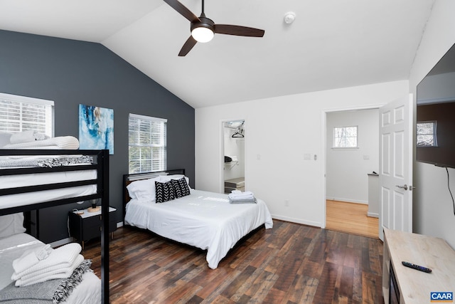 57 Pounding Branch Rd, Afton, VA 22920 - bedroom featuring a ceiling fan, vaulted ceiling, baseboards, and wood finished floors