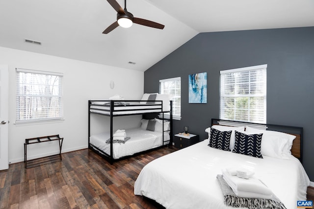 57 Pounding Branch Rd, Afton, VA 22920 - bedroom with lofted ceiling, visible vents, multiple windows, and wood finished floors