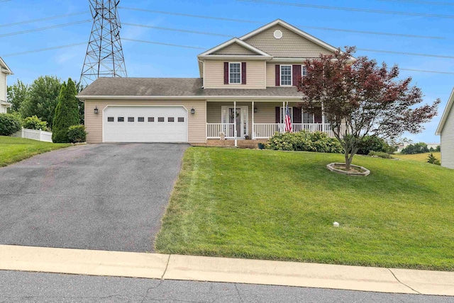118 Wexford St, Staunton, VA 24401 - view of front of house featuring asphalt driveway, a porch, a garage, and a front yard