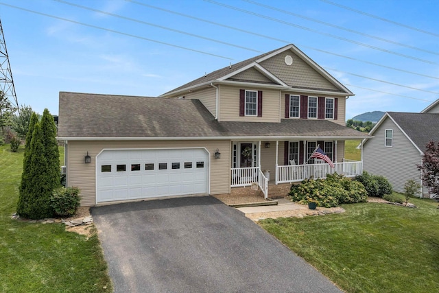 118 Wexford St, Staunton, VA 24401 - view of front facade with a porch, asphalt driveway, an attached garage, a front lawn, and a shingled roof
