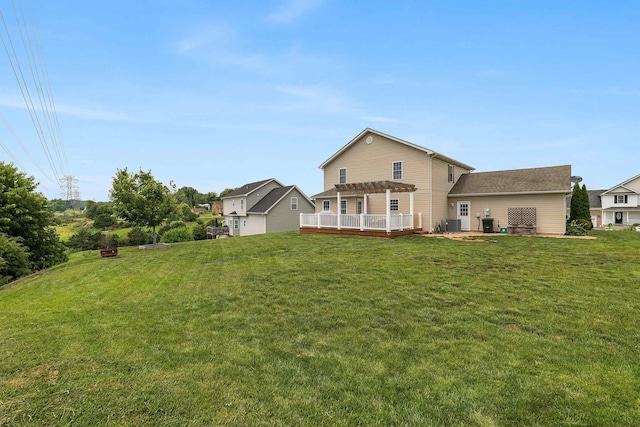 118 Wexford St, Staunton, VA 24401 - back of property with a wooden deck, a yard, and a pergola