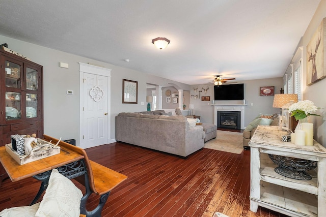 118 Wexford St, Staunton, VA 24401 - living room with a ceiling fan, dark wood finished floors, and a glass covered fireplace