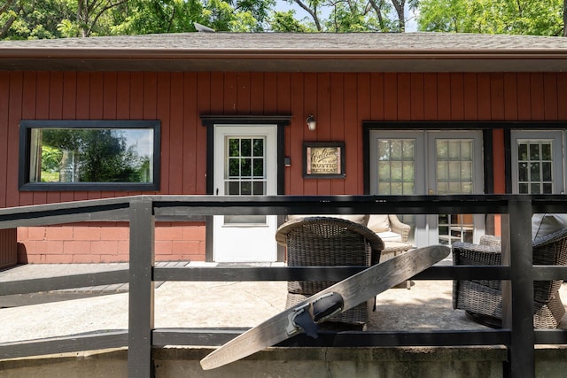 123 Fishermans Ln, Luray, VA 22835 - doorway to property with roof with shingles and french doors