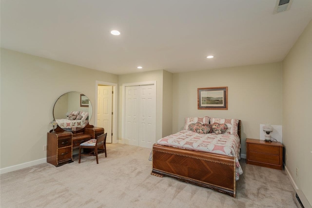 225 Divot Dr, Harrisonburg, VA 22802 - bedroom featuring light carpet, recessed lighting, baseboards, and a closet