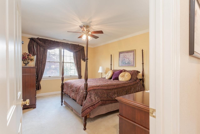 225 Divot Dr, Harrisonburg, VA 22802 - bedroom featuring light carpet, baseboards, ornamental molding, and a ceiling fan