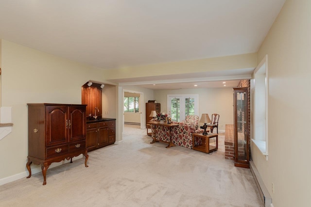 225 Divot Dr, Harrisonburg, VA 22802 - sitting room with light carpet, baseboards, baseboard heating, and recessed lighting