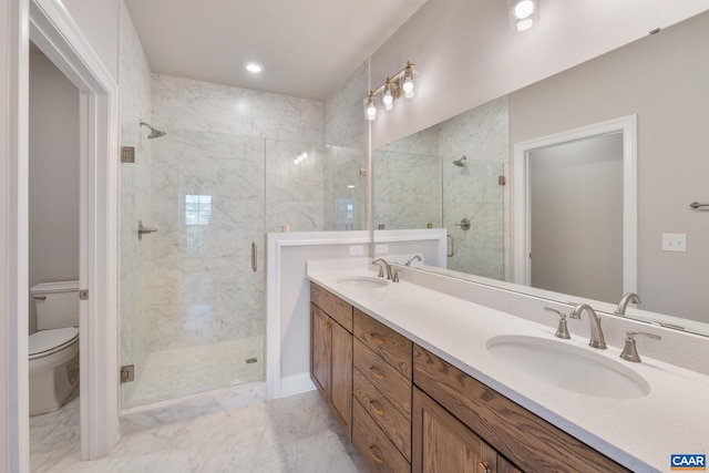 196 Thicket Run Pl, Charlottesville, VA 22911 - full bathroom with toilet, marble finish floor, a stall shower, and a sink