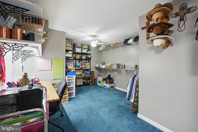 7329 Cloverhill Rd, Spotsylvania, VA 22551 - home office with a ceiling fan, carpet, and baseboards
