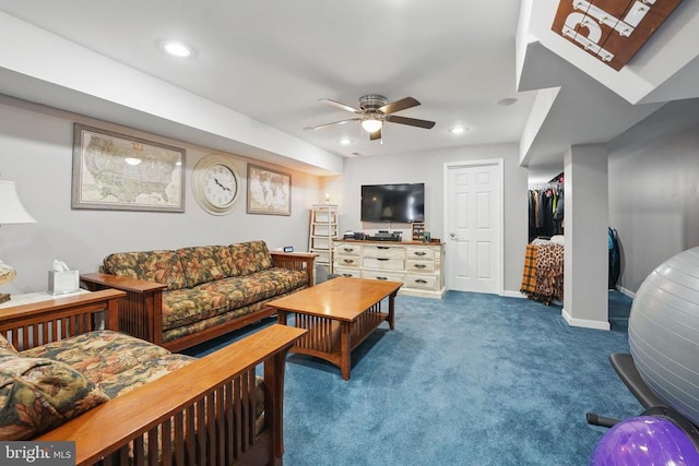 7329 Cloverhill Rd, Spotsylvania, VA 22551 - carpeted living room with ceiling fan, recessed lighting, and baseboards