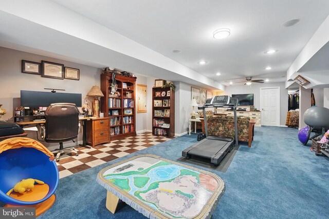 7329 Cloverhill Rd, Spotsylvania, VA 22551 - office area featuring tile patterned floors, recessed lighting, ceiling fan, and baseboards