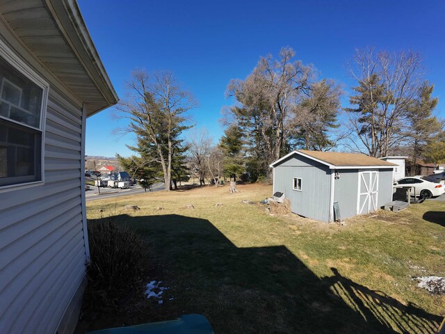 view of yard with a storage shed and an outbuilding