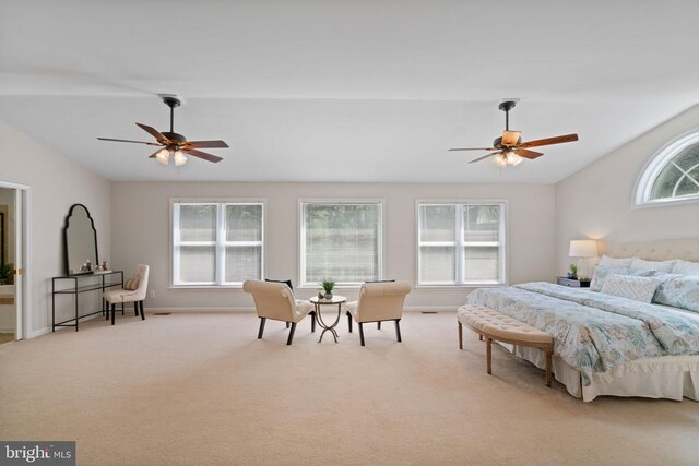 12800 Pickett Ct, Spotsylvania, VA 22551 - bedroom with lofted ceiling, light carpet, and ceiling fan