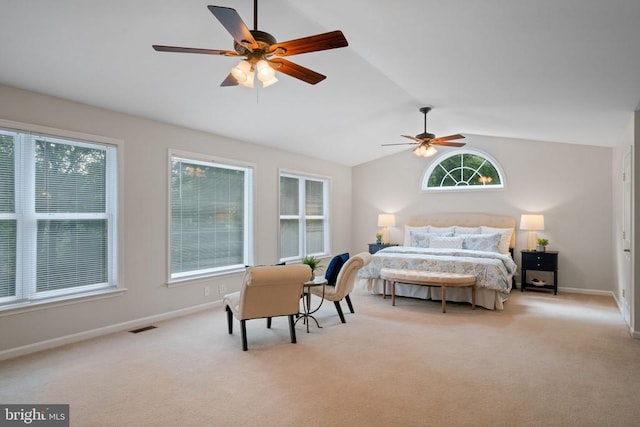 12800 Pickett Ct, Spotsylvania, VA 22551 - bedroom with vaulted ceiling, carpet flooring, and a ceiling fan