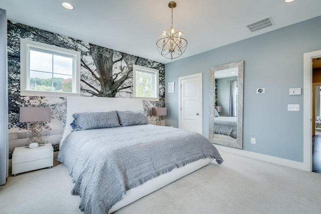 3436 Charleston Blvd, Rockingham, VA 22801 - carpeted bedroom with baseboards, recessed lighting, an inviting chandelier, and visible vents