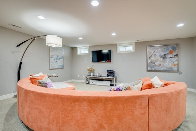 3436 Charleston Blvd, Rockingham, VA 22801 - living area featuring light carpet, baseboards, visible vents, and recessed lighting