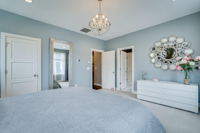3436 Charleston Blvd, Rockingham, VA 22801 - bedroom with carpet floors, visible vents, baseboards, a chandelier, and recessed lighting