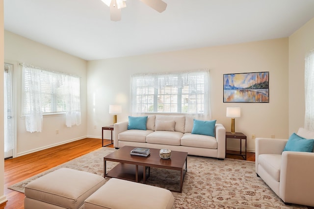 43 Greenview Ln, New Market, VA 22844 - living room with light wood-type flooring, baseboards, and ceiling fan