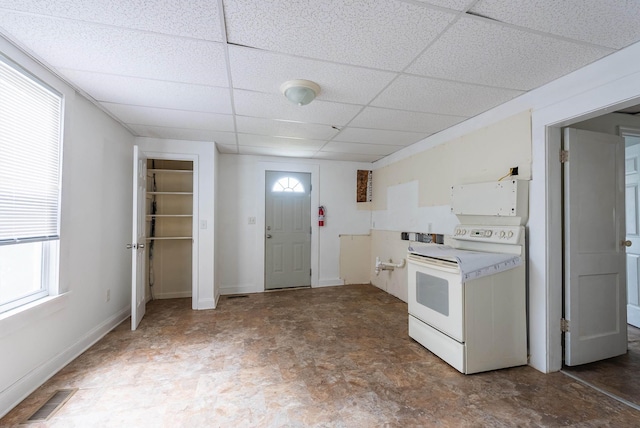 822 Beverley St W, Staunton, VA 24401 - kitchen with a paneled ceiling, white electric range oven, and visible vents