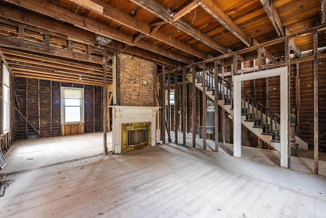 822 Beverley St W, Staunton, VA 24401 - unfurnished living room with a fireplace and stairway