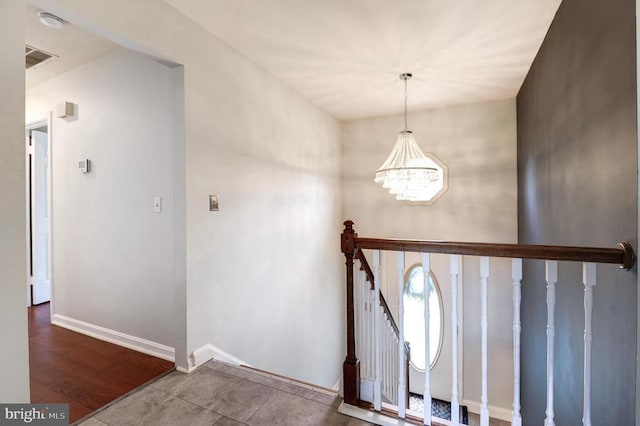 18691 Springs Rd, Jeffersonton, VA 22724 - stairs with a chandelier and baseboards