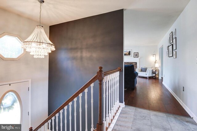 18691 Springs Rd, Jeffersonton, VA 22724 - tiled entrance foyer featuring a chandelier and a fireplace