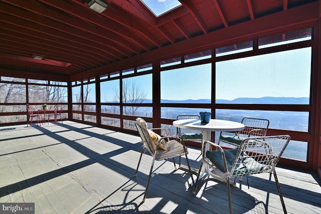 301 Mountain Top Dr, Luray, VA 22835 - sunroom / solarium featuring a skylight, a deck with mountain view, and outdoor dining area
