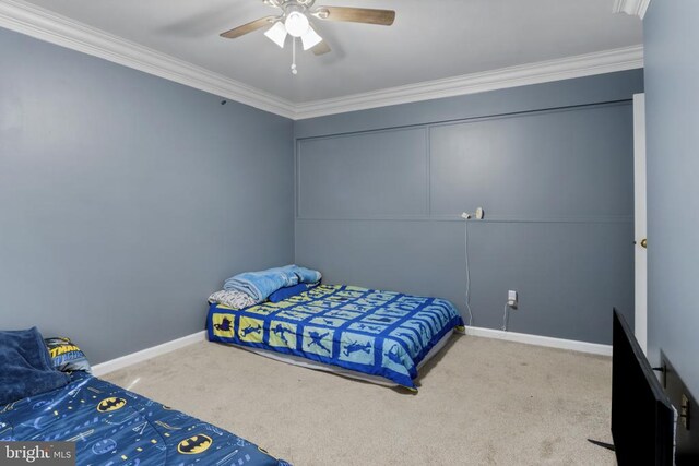 11719 Gordon Rd, Fredericksburg, VA 22407 - carpeted bedroom with ornamental molding and ceiling fan