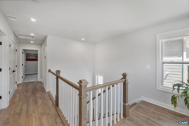 3190 Horizon Rd, Charlottesville, VA 22902 - hallway featuring an upstairs landing, attic access, light wood-type flooring, baseboards, and recessed lighting