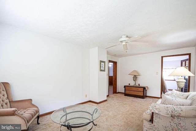  - living room with carpet and a ceiling fan