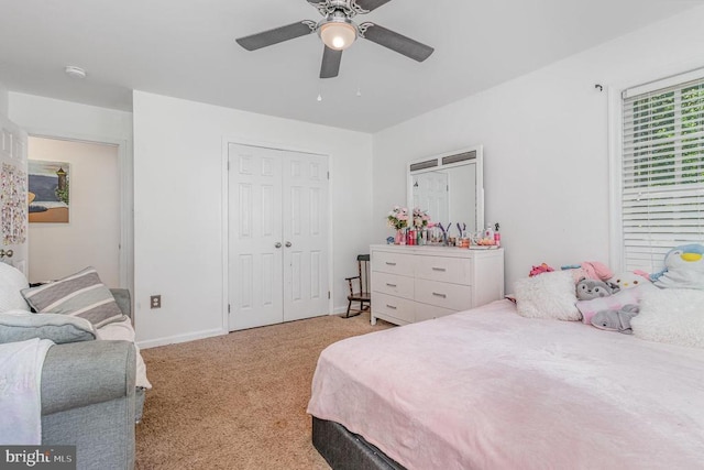 9603 Conaty Cir, Spotsylvania, VA 22553 - bedroom featuring light carpet, ceiling fan, and a closet