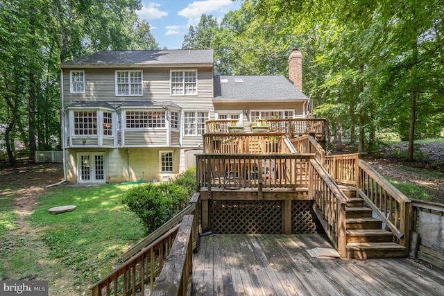 9603 Conaty Cir, Spotsylvania, VA 22553 - back of property with french doors, stairway, a chimney, and a wooden deck