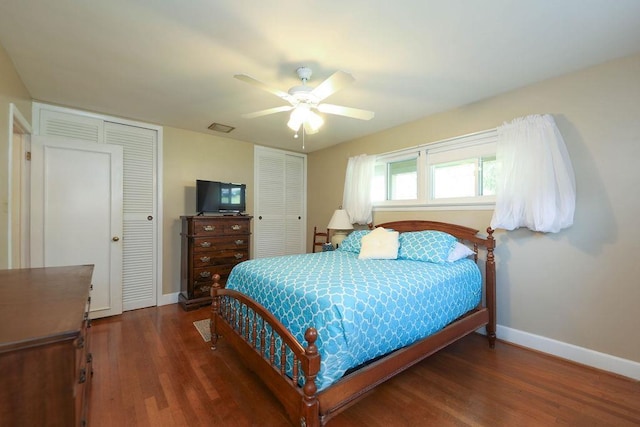 1601 Brunswick Rd, Waynesboro, VA 22980 - bedroom with wood finished floors, two closets, and a ceiling fan