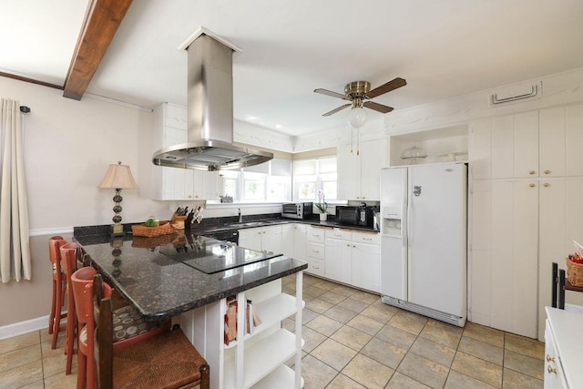 1601 Brunswick Rd, Waynesboro, VA 22980 - kitchen featuring black appliances, open shelves, island range hood, and a peninsula